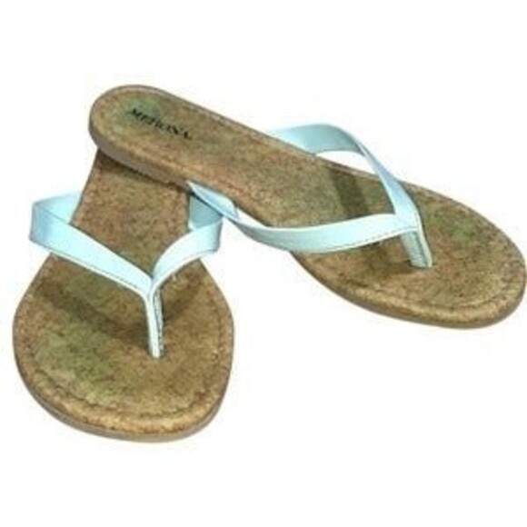 Merona Pastel Blue Teal Flip Flops w. Cork Pattern Insole - Picture 6 of 6